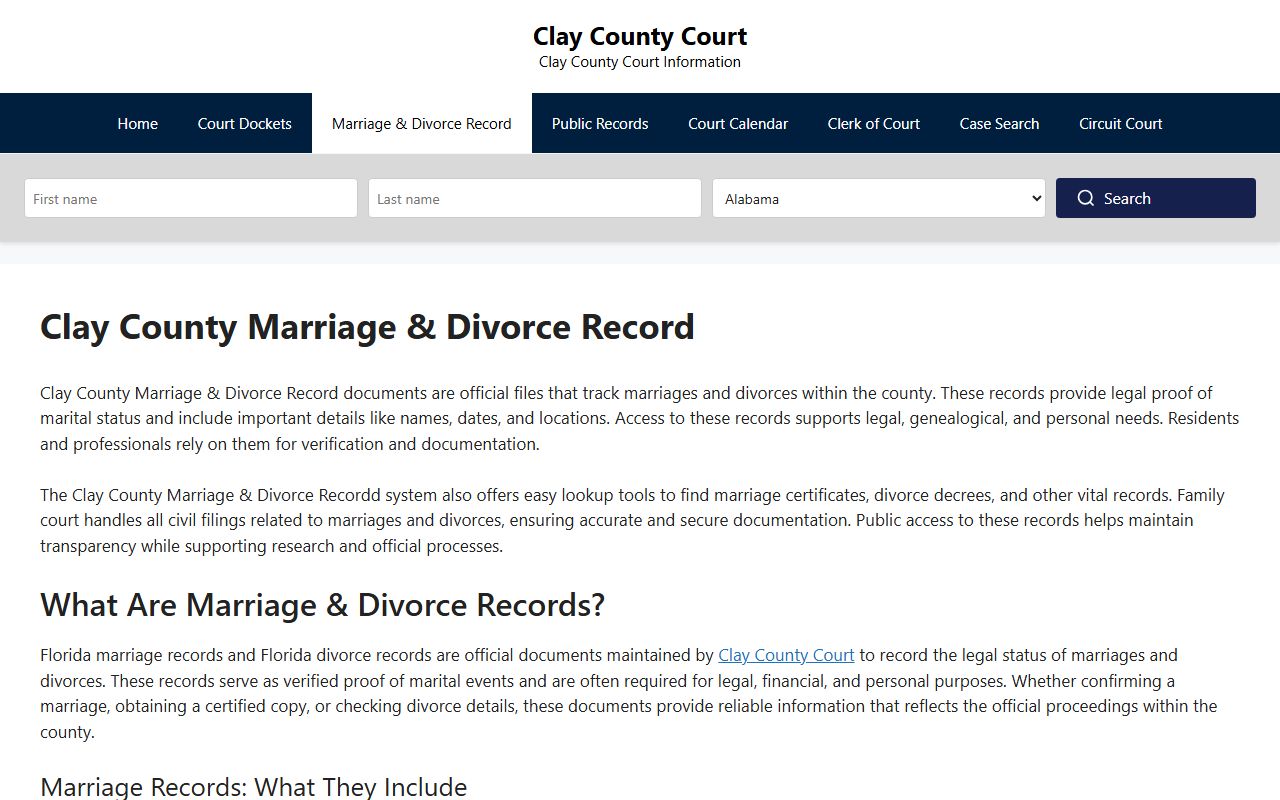 Clay County divorce records source
