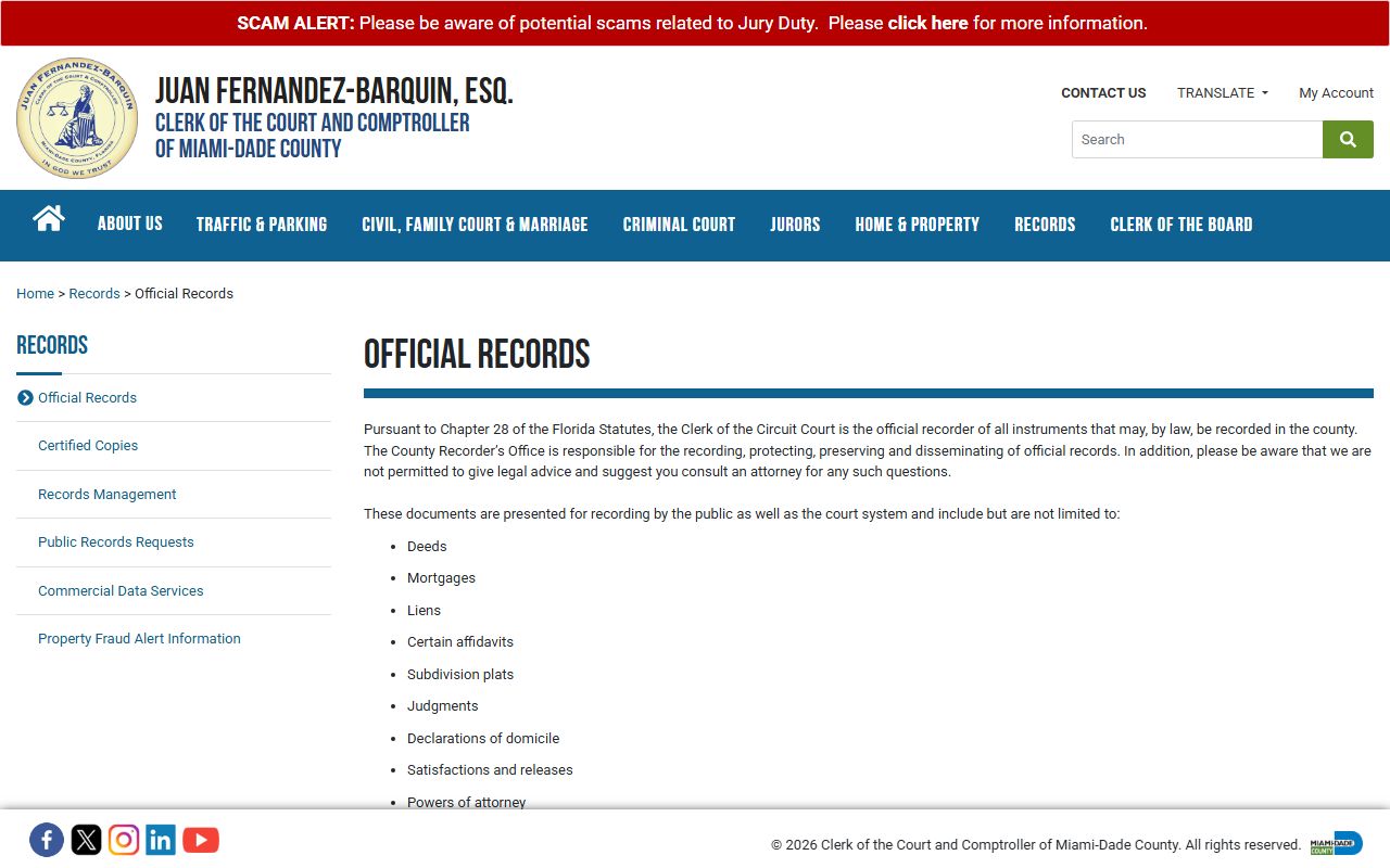 Miami-Dade County divorce records source